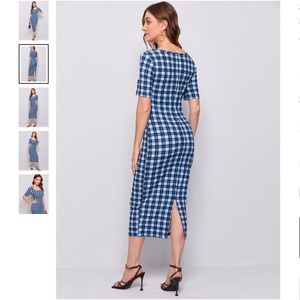 Square neck split hem dress